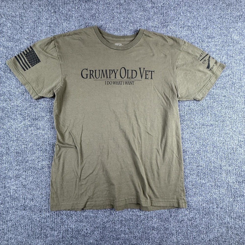 Grunt Style‎ Shirt Mens Medium Green Grumpy Old Vet Graphic Patriotic Tee USA